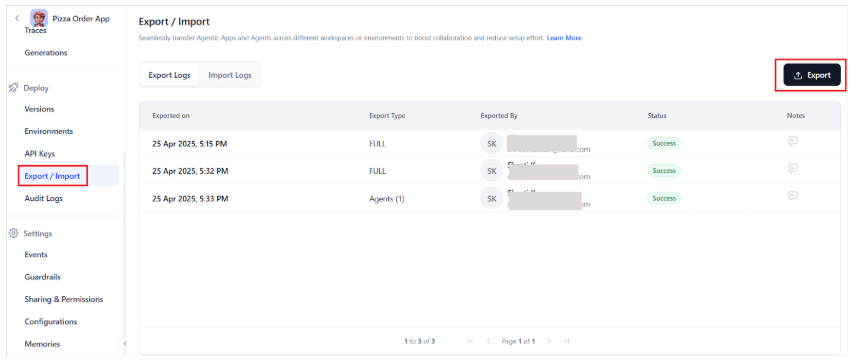 Export app or an Agent Export app or an Agent