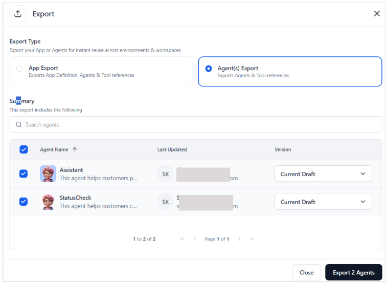 Export multiple agents Export multiple agents