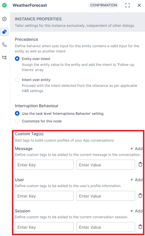 Confirmation node - Custom tags