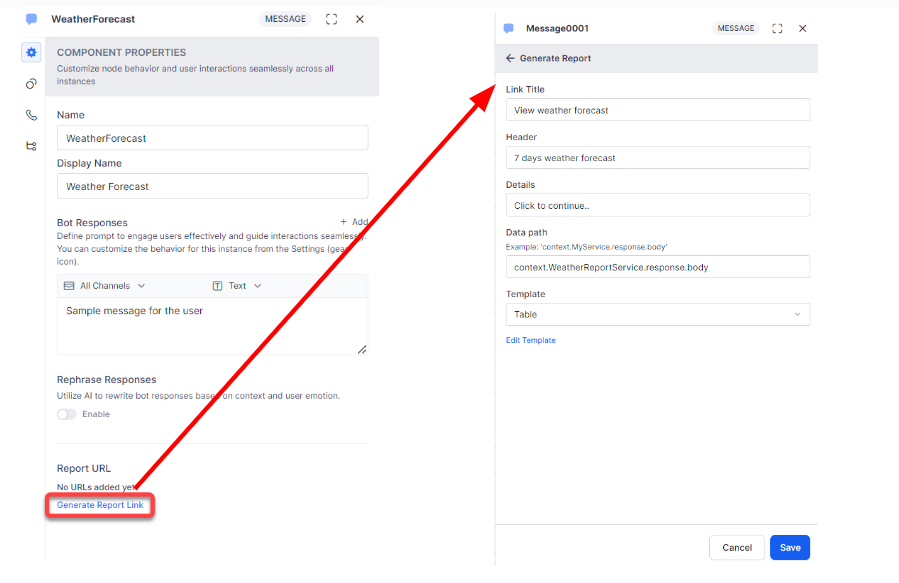 Message node - Generate report