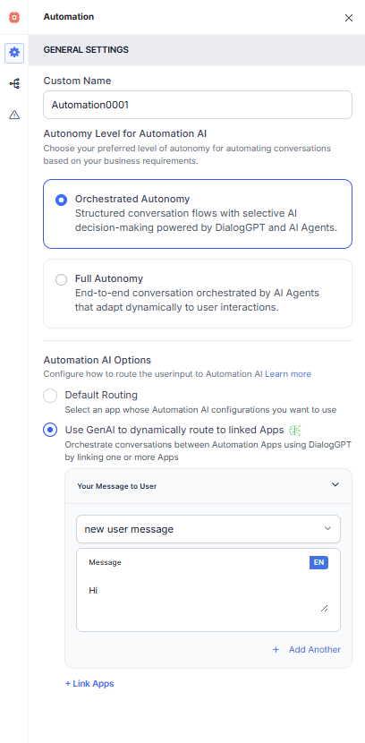 General Settings Automation Node